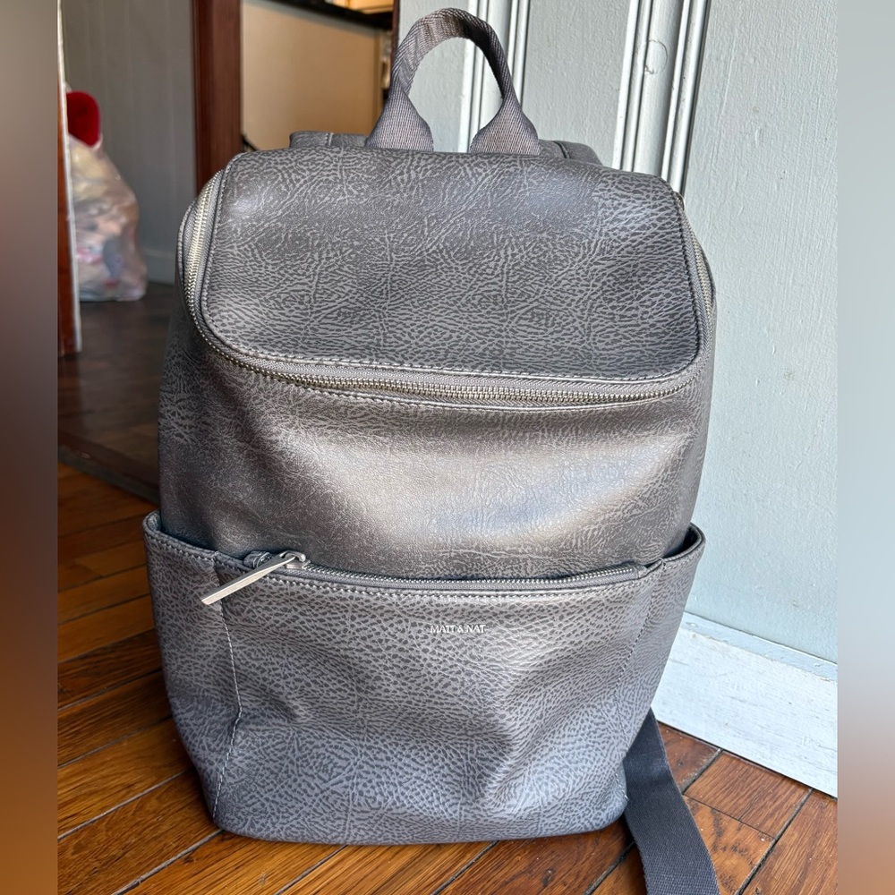 Matt & Nat Unisex Gray Vegan Leather Backpack Large Eco-Friendly